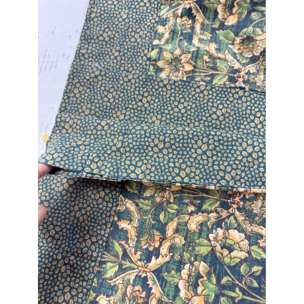 Vintage Floral Tapestry Window Treatment Set 5pc Green Gold Valance Tier Panels